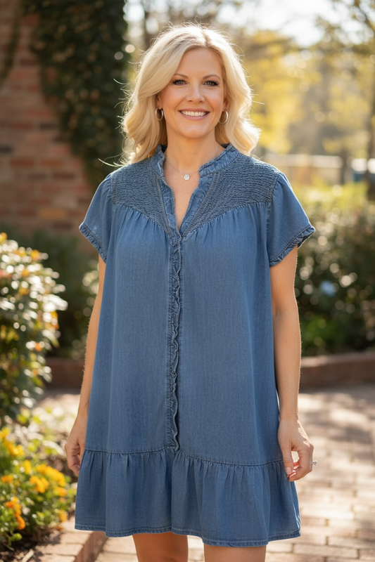 EVELYN BABYDOLL DENIM DRESS