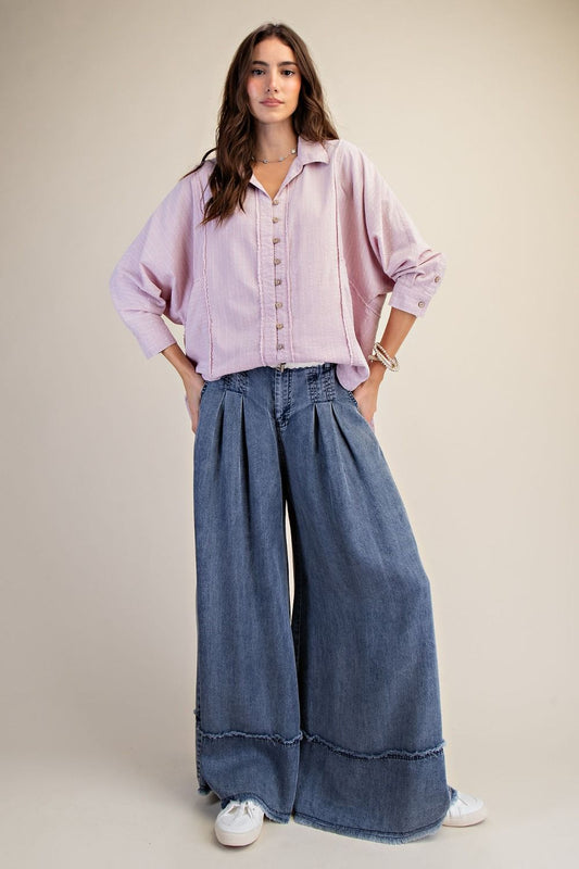 STRIPED LINEN DUSTY PINK 3/4 SLEEVES