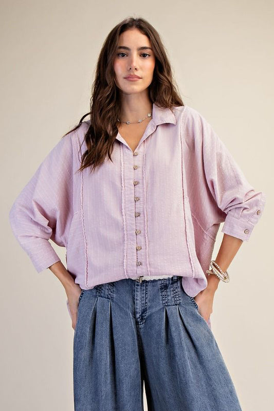 STRIPED LINEN DUSTY PINK 3/4 SLEEVES