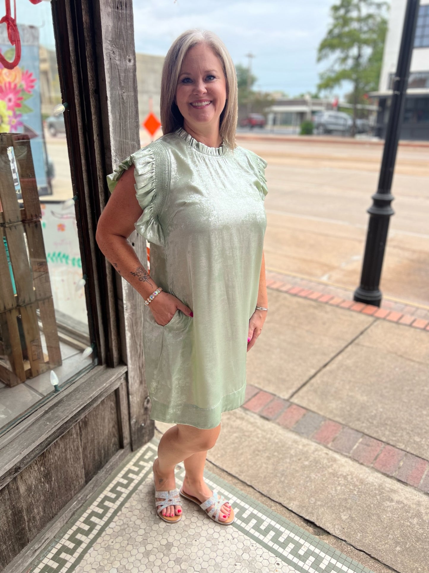 Marley Metallic Sage Dress