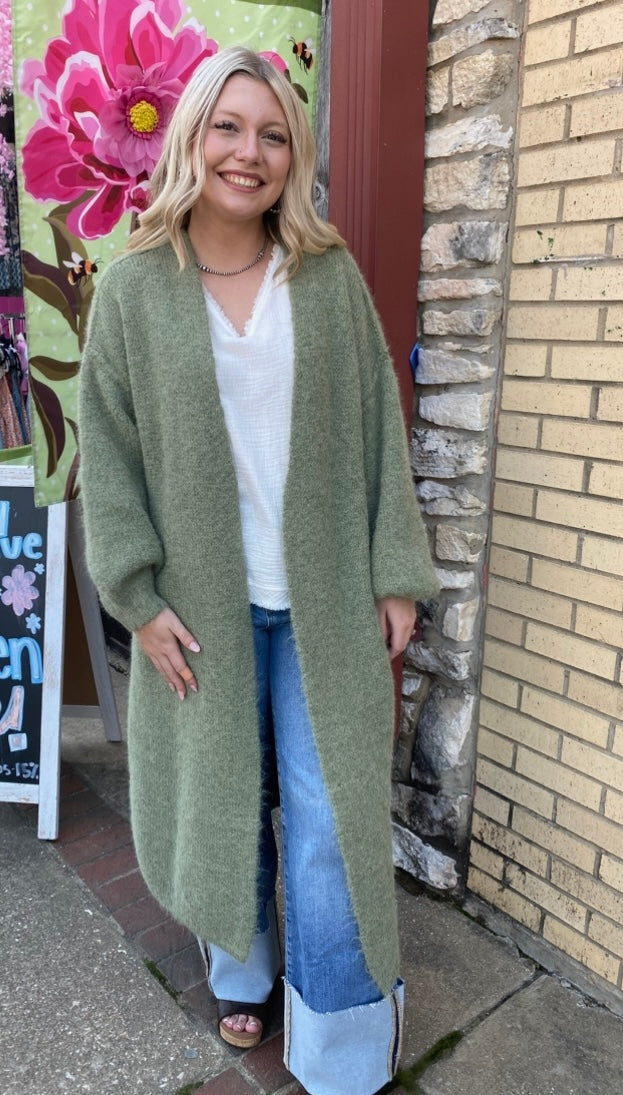 OLIVIA OLIVE LONG CARDIGAN