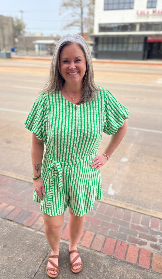 Kelly Green Striped Romper