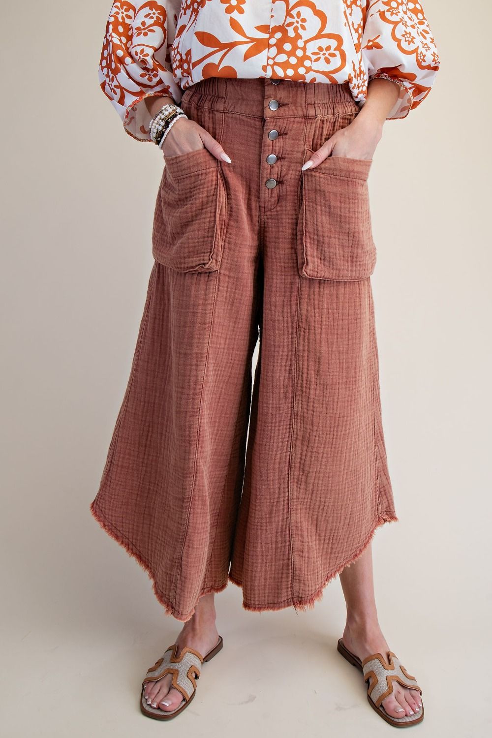 EASEL BUTTON FRONT PECAN PANTS