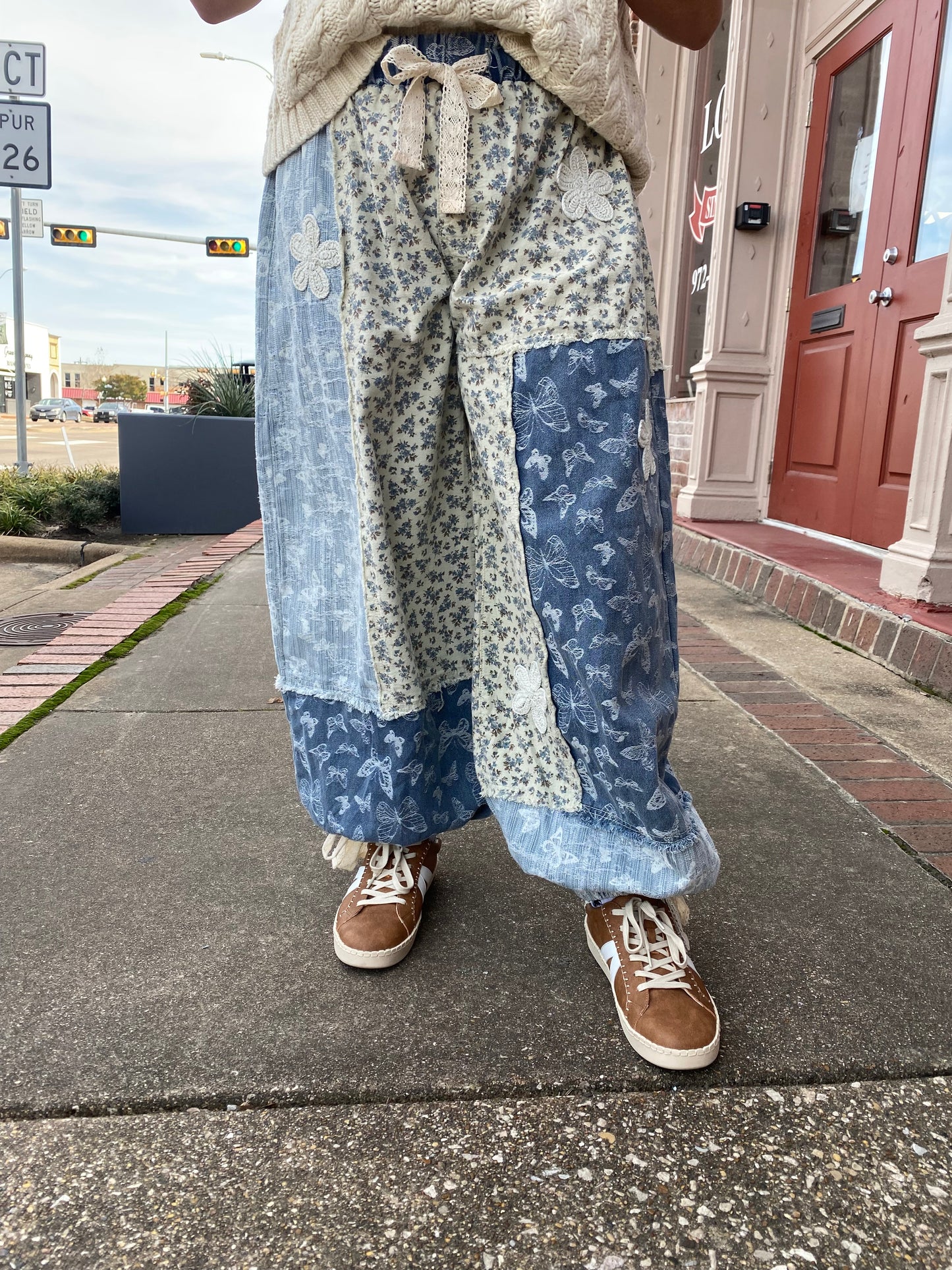BOHO DENIM PATCHWORK BUTTERFLY PANTS