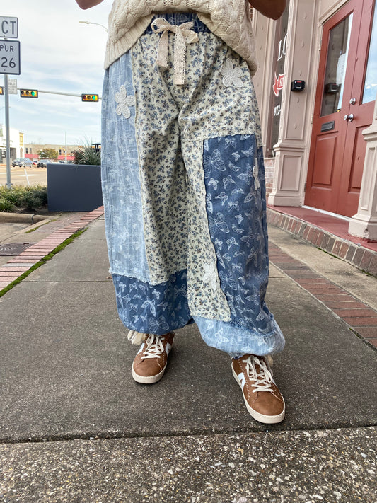 BOHO DENIM PATCHWORK BUTTERFLY PANTS