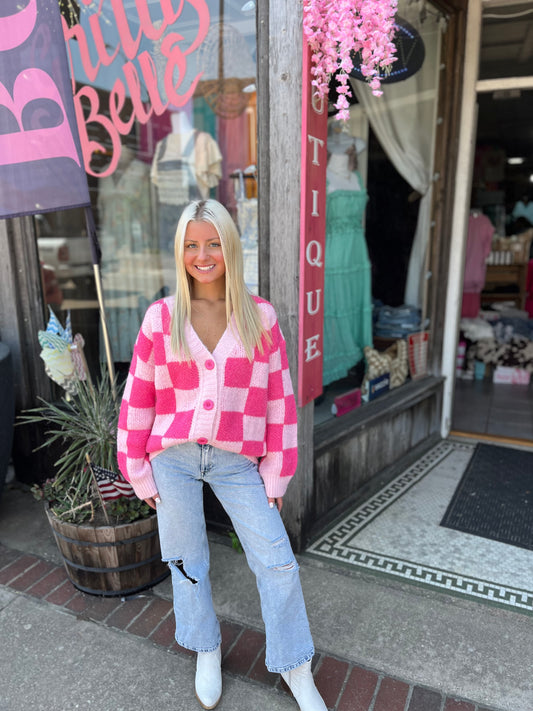 Pink Checkered Sweater