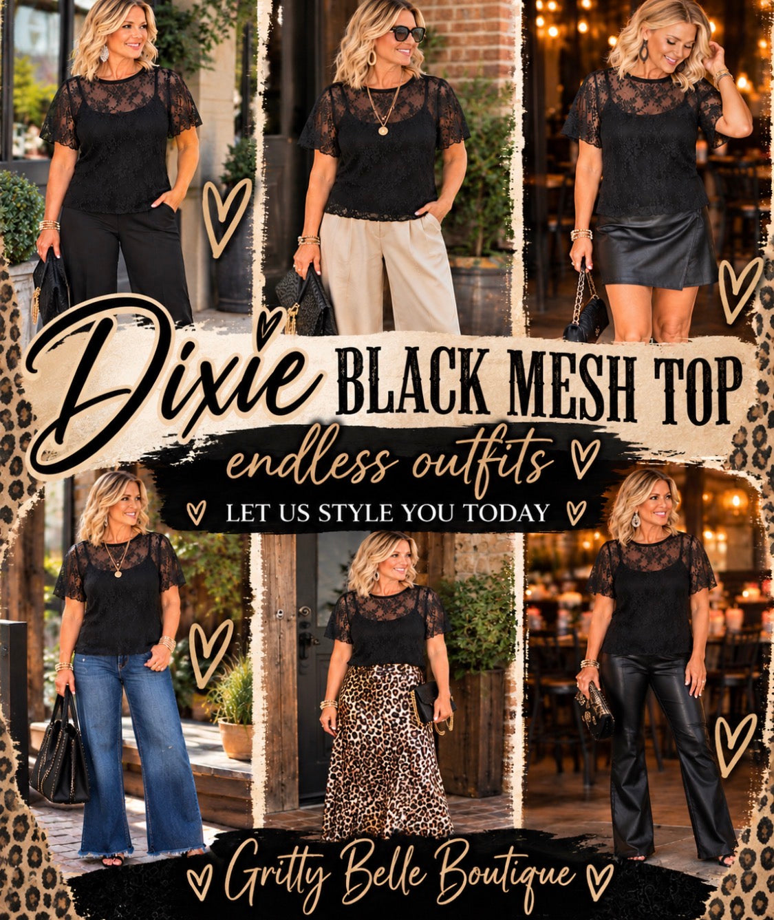 DIXIE BLACK SHORTSLEEVE MESH TOP