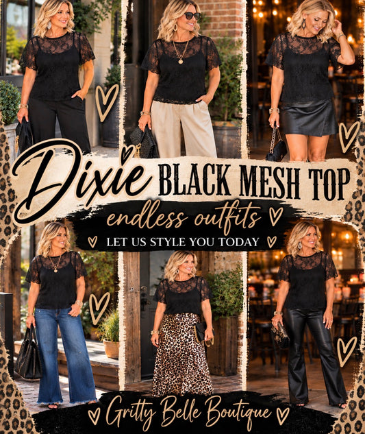 DIXIE BLACK SHORTSLEEVE MESH TOP