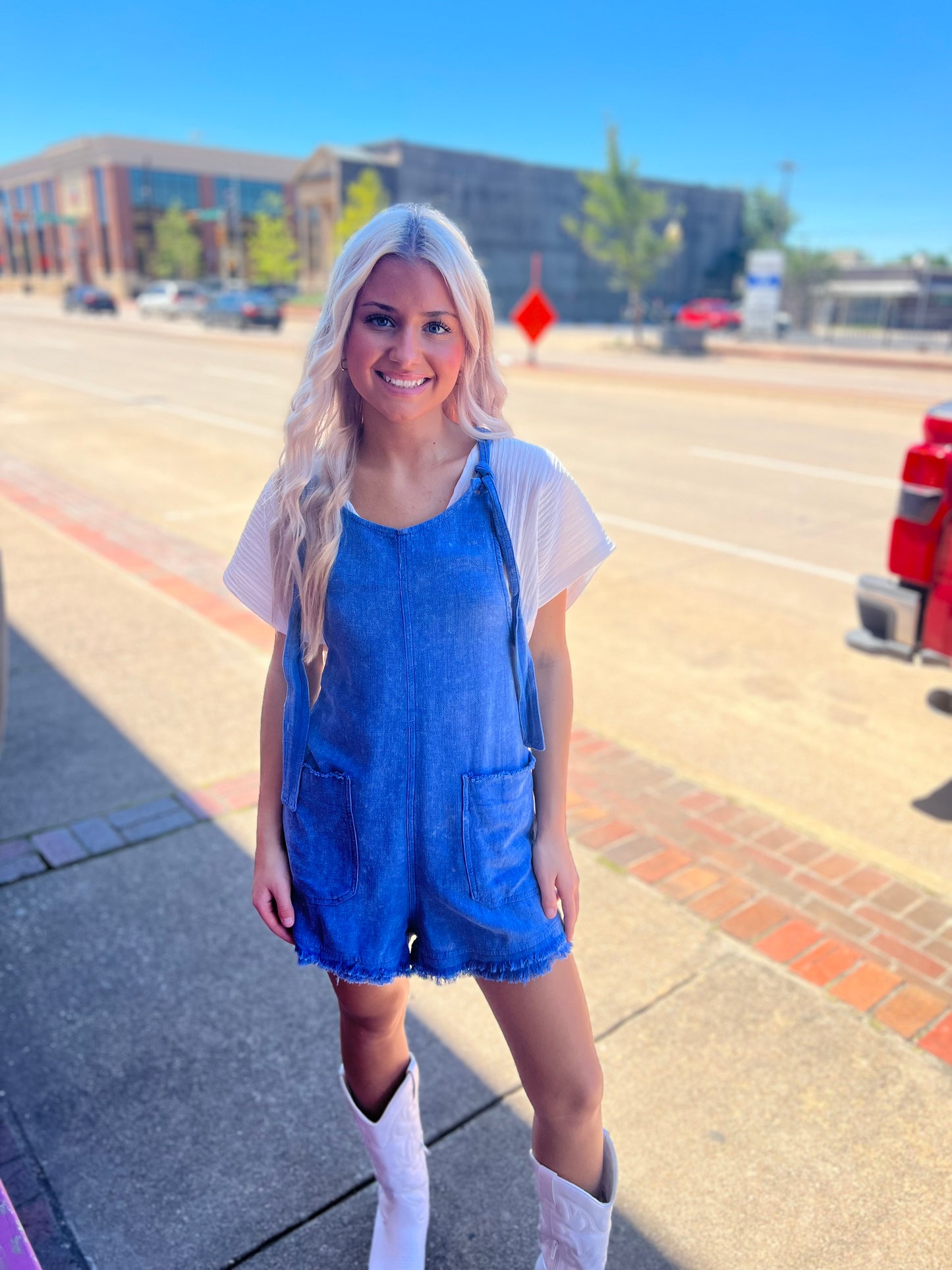 Blue Linen Blend Boho Romper