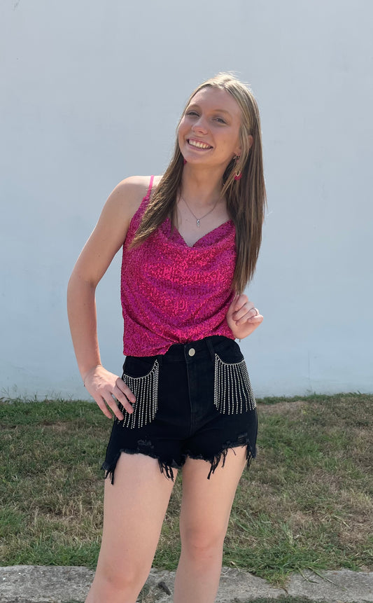 Fuchsia Sequin Tank Adjustable Straps