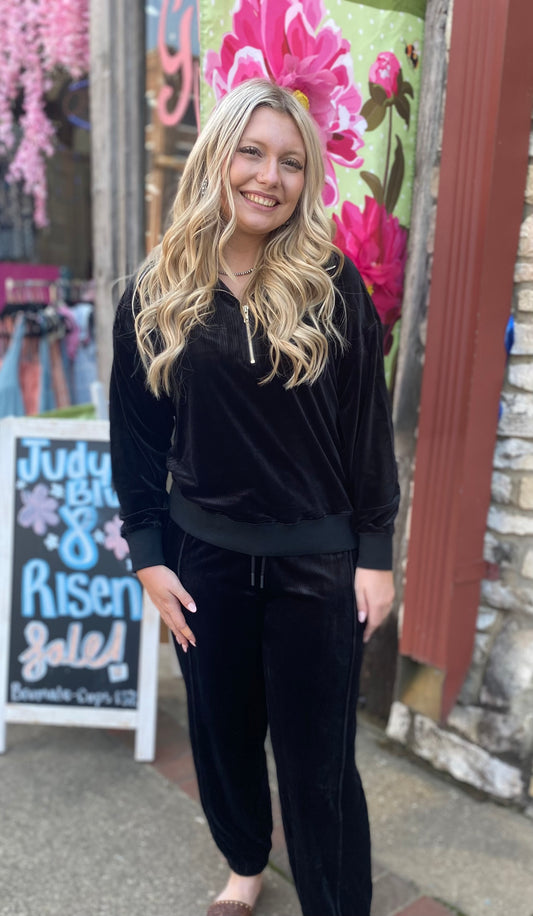 CUDDLE UP BLACK VELVET PANTS