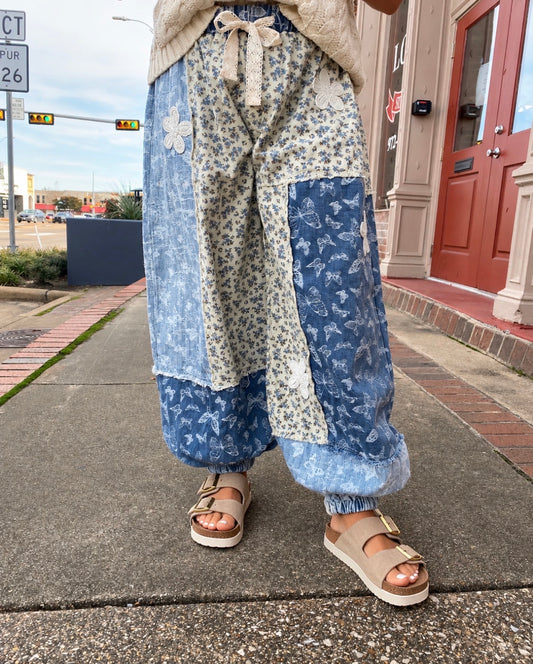 BOHO DENIM PATCHWORK BUTTERFLY PANTS