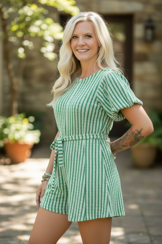 Kelly Green Striped Romper