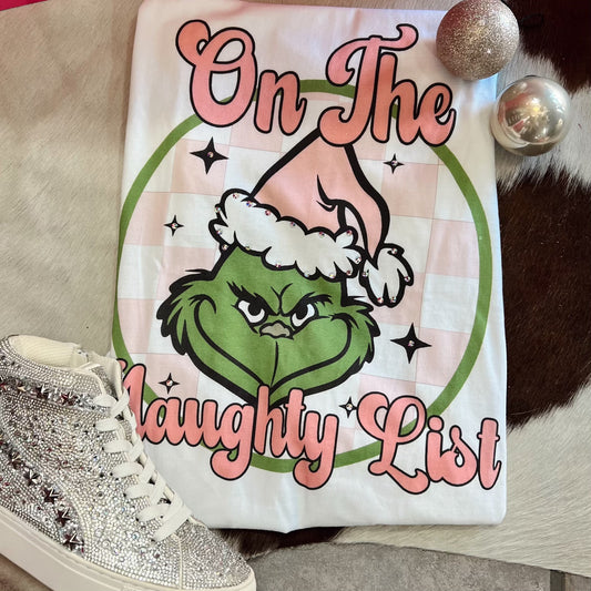 Grinch Naughty List White With Bling Tee