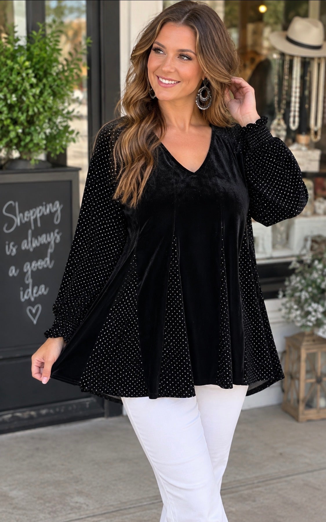 Brenda Black Velvet Tunic Top