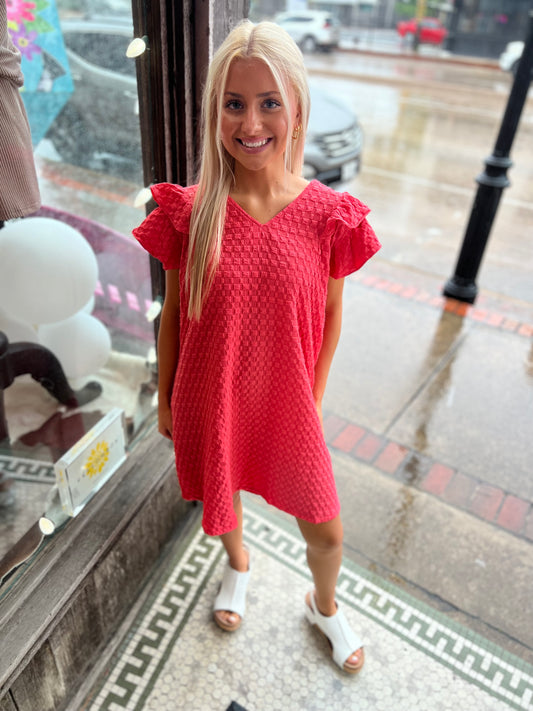 Jackie Coral Textured Dress
