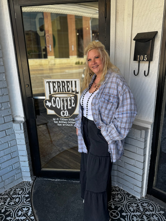 Boho Peri Blue Plaid Oversized Button Down