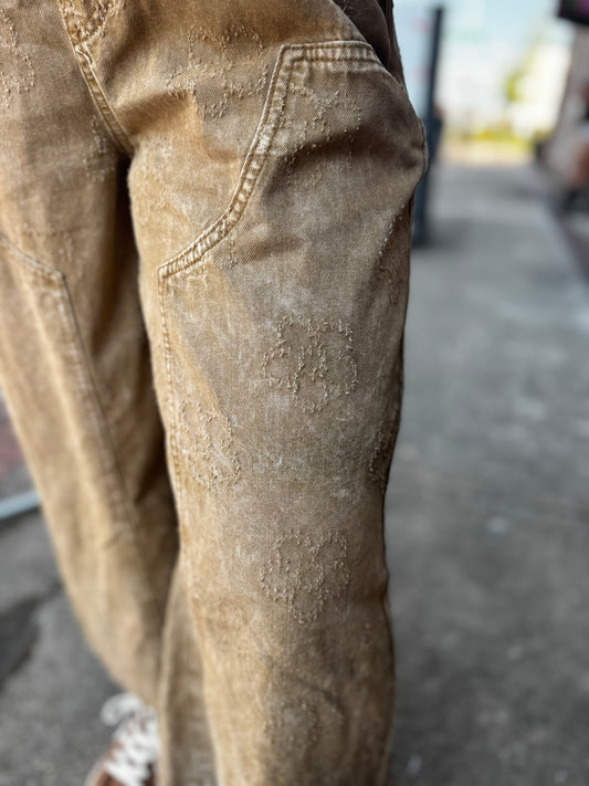EASEL FLOWER WASHED TWILL OVERALLS