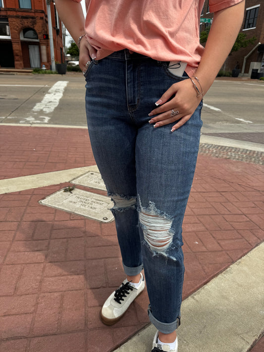Judy Blue Addi Boyfriend Mid Rise Destroyed Jeans