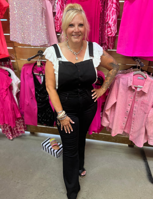 Judy Blue Gritty Tummy Control Flare Overalls