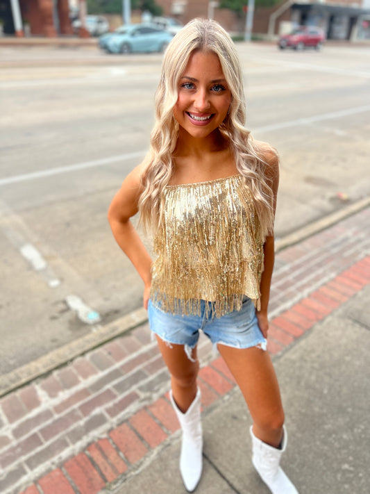 Gold Dime Store Cowgirl Sequin Tank