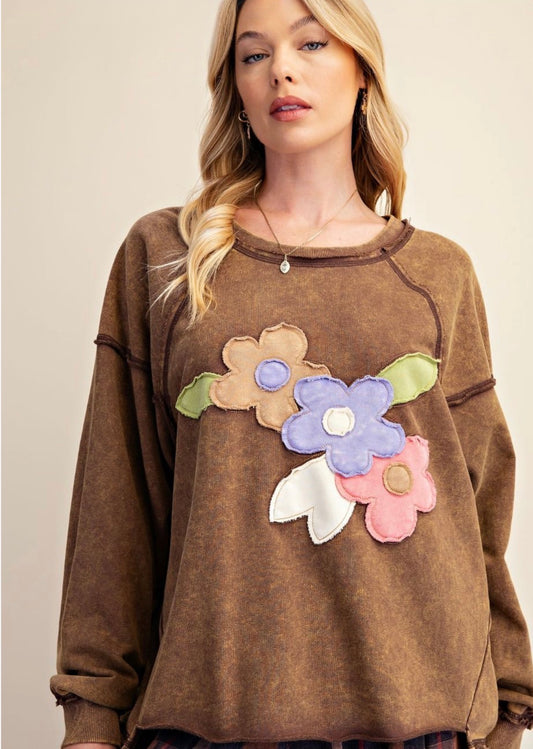 EASEL CACAO FLOWER PATCHWORK TOP