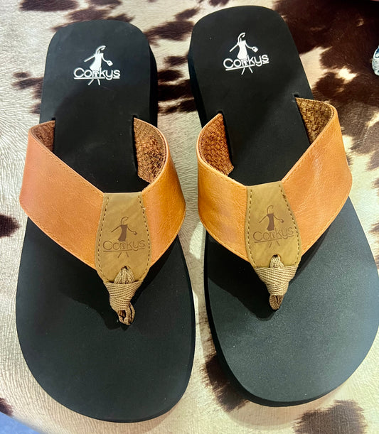 Corkys Cognac Summer Break Flip Flops