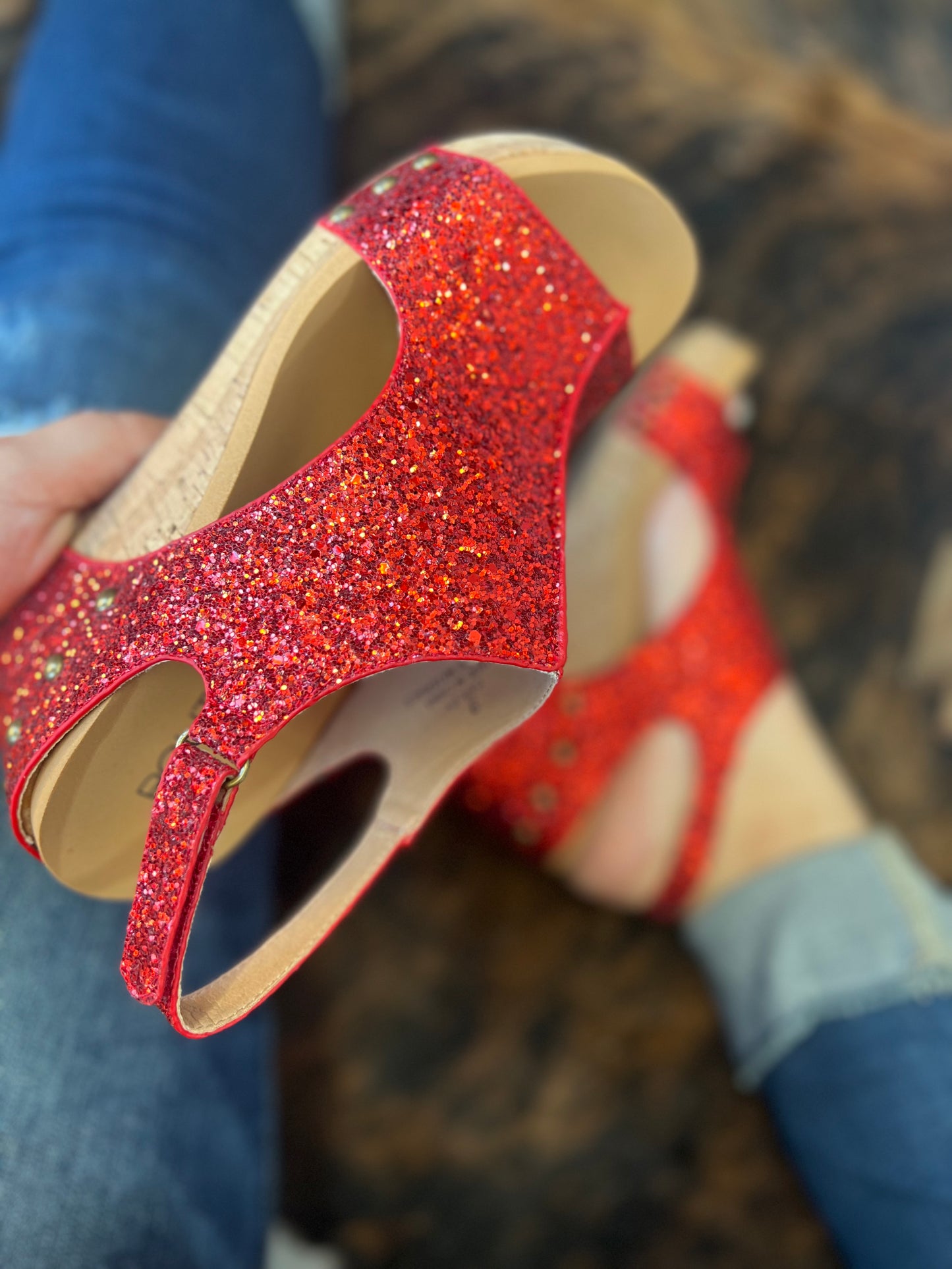 Corkys Red Glitter Carley Wedges