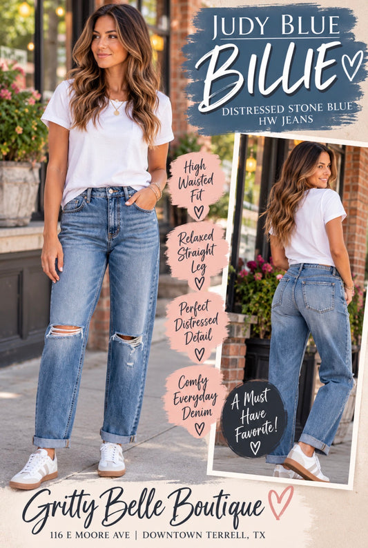 JUDY BLUE BILLIE DISTRESSED STONE BLUE HW JEANS