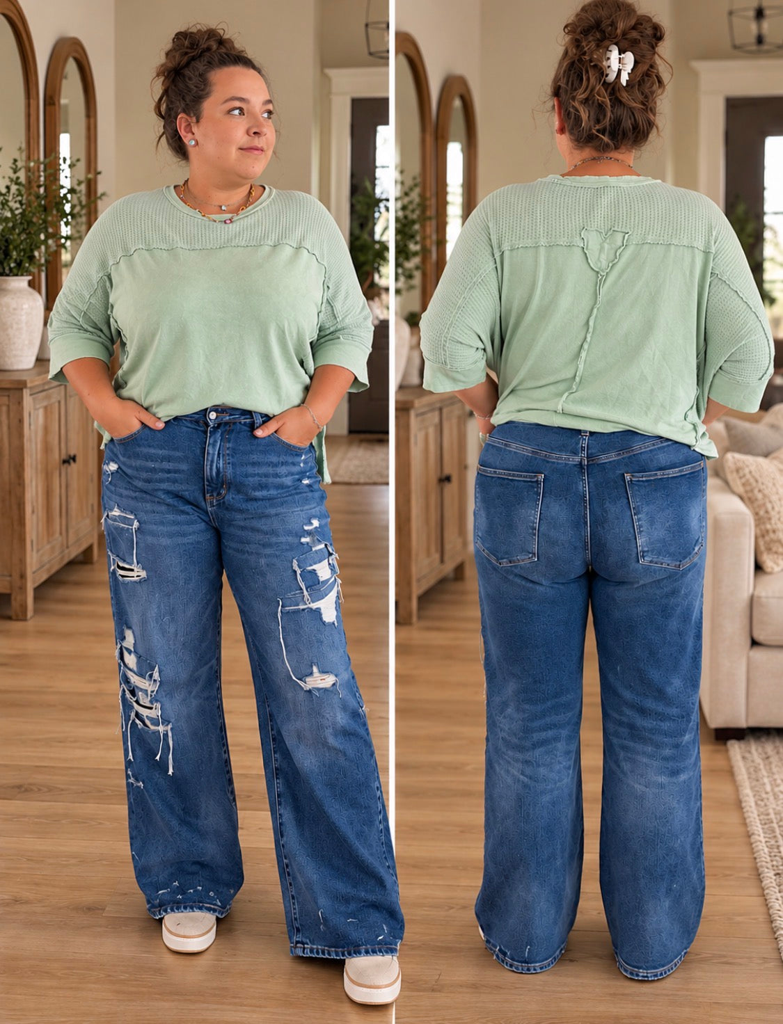 JUDY BLUE WILHELMINA BAGGY DESTROY + REPAIR VINTAGE SANDSTONE JEANS