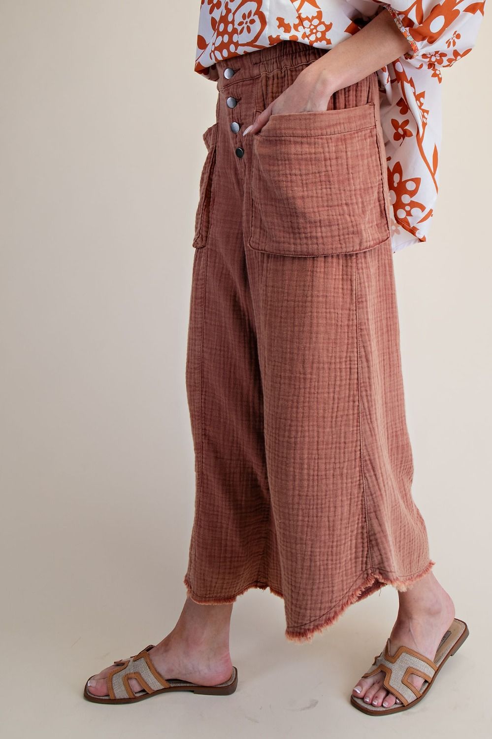 EASEL BUTTON FRONT PECAN PANTS
