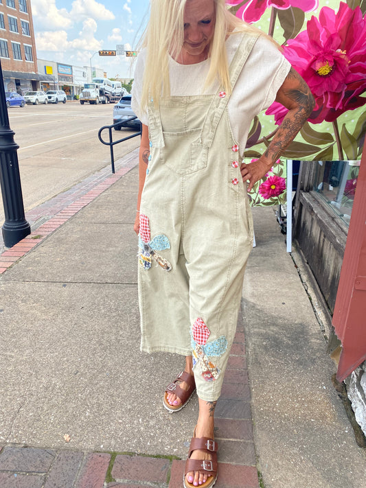 High Hopes Khaki Flower Patch Overalls