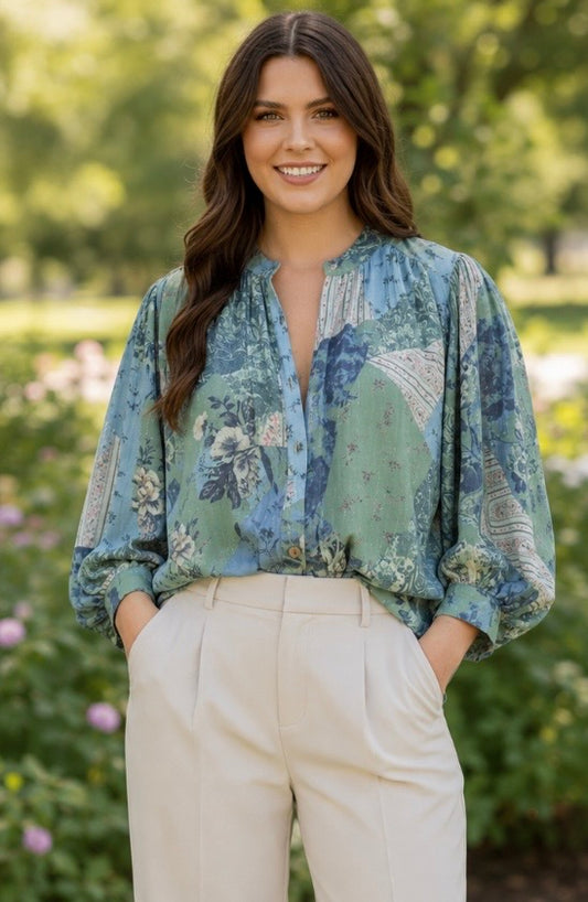 DAYDREAMING PATCHWORK PRINT TOP