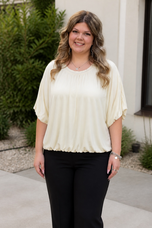 Cream Bamboo Bubble Sleeve Top