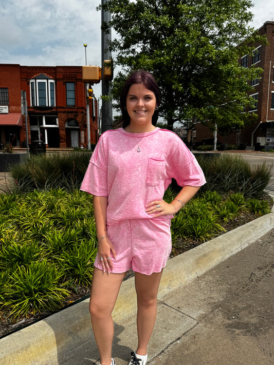 Carson Pink Mineral Wash Shorts Set