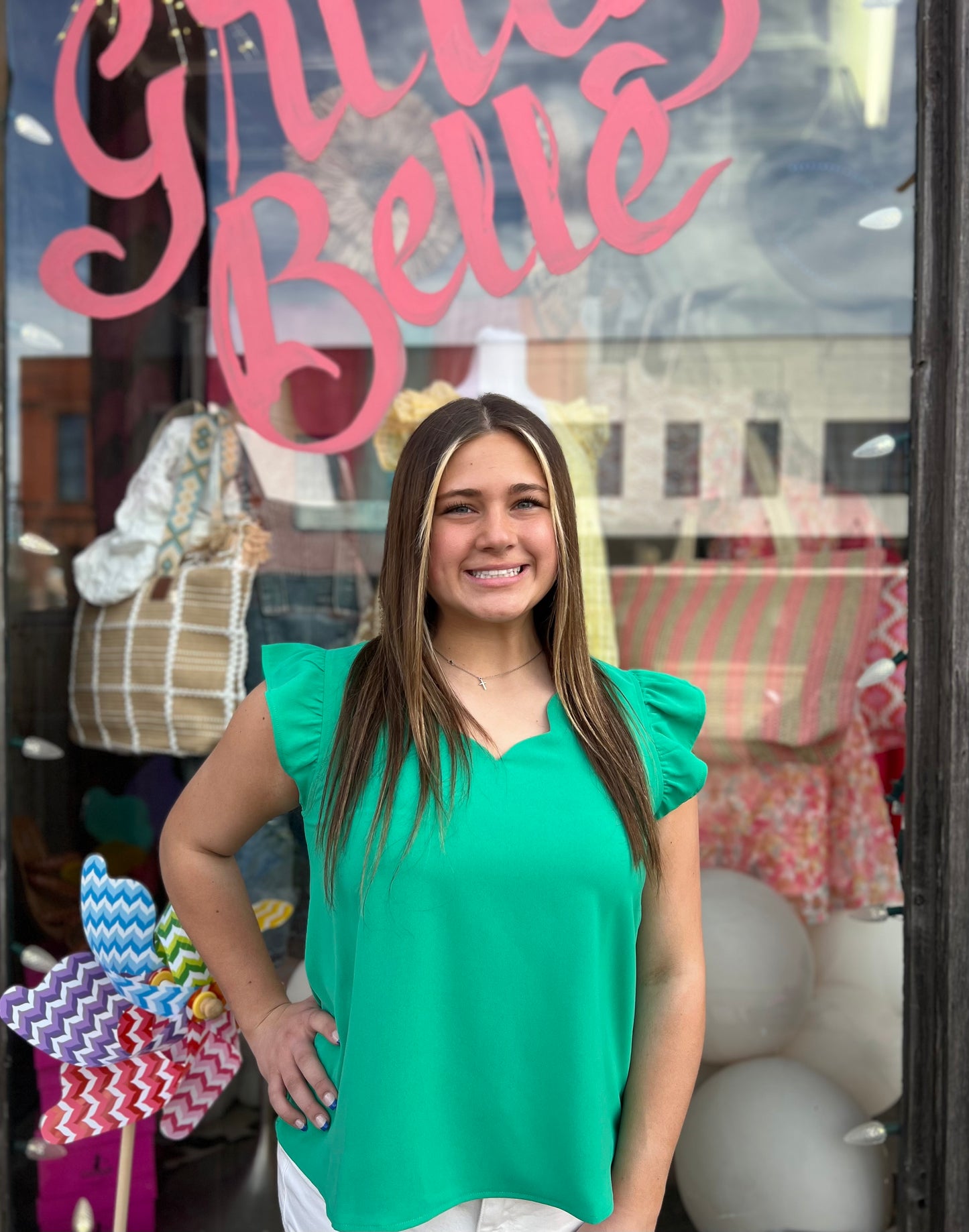 Emerald Scalloped Neckline Top