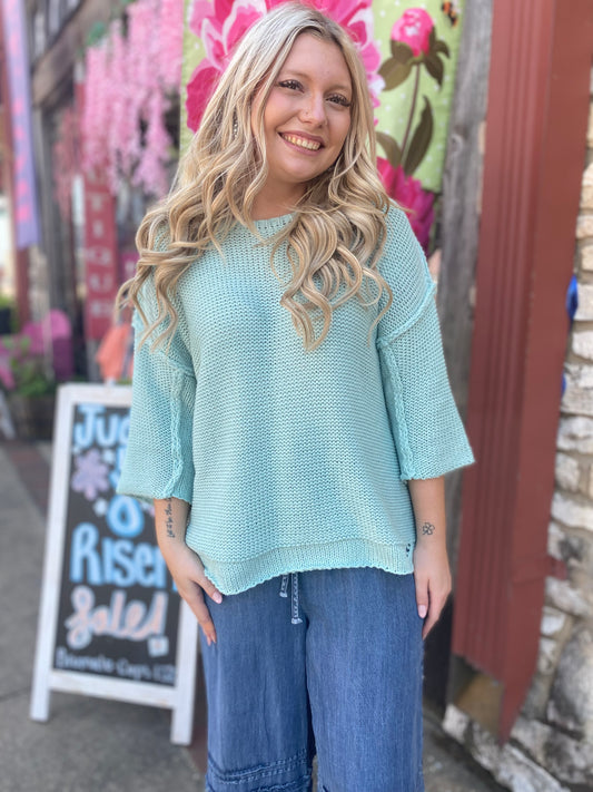 EASEL AQUA HALF SLEEVE KNITTED SWEATER