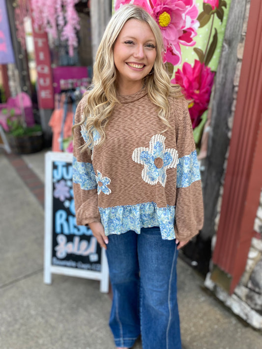 Brenly Blue Flower Patch Top