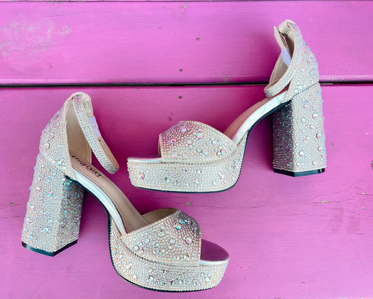 Corkys Ambition Clear Rhinestone Platform Chunky Heel