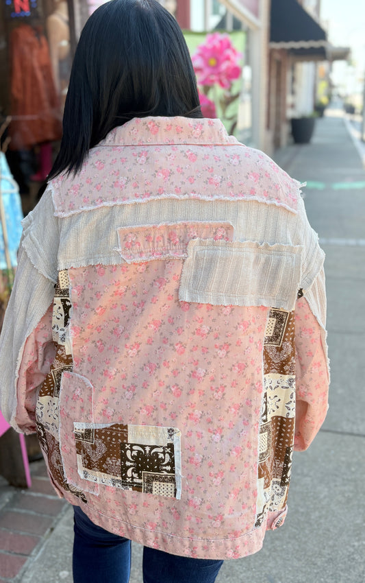 SAND BEIGE AND PINK FLORAL JACKET