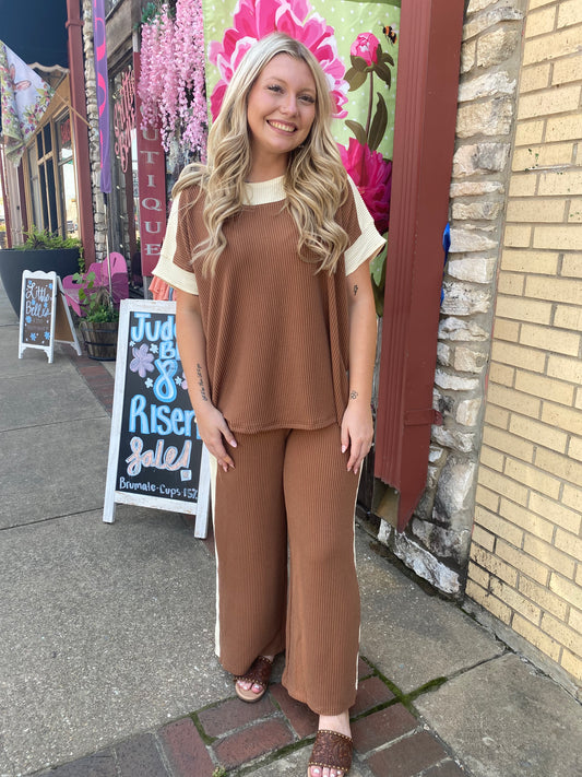 Mocha Knit Color Block Top