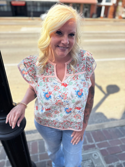 Lula Floral Ruffle Sleeve Top