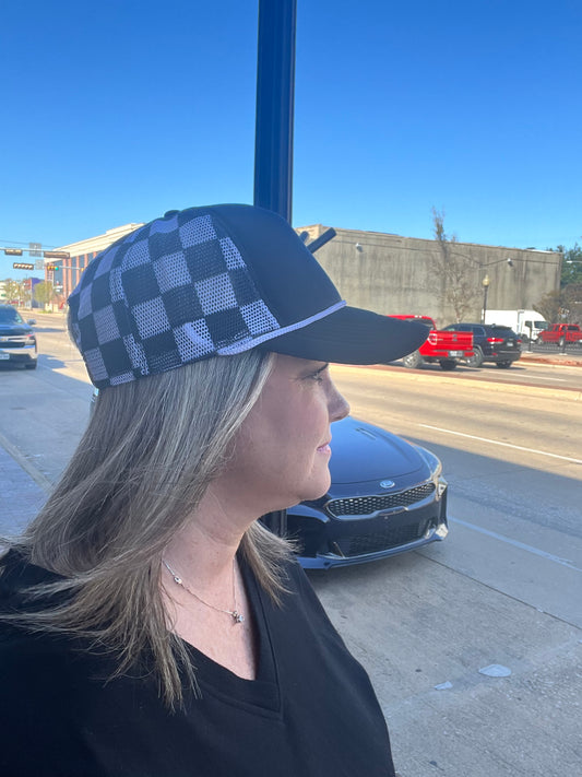 Black Checkered Trucker Hat