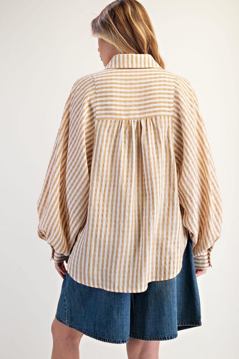 CARMEL STRIPES BALLOON SLEEVE TOP