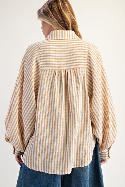 CARMEL STRIPES BALLOON SLEEVE TOP