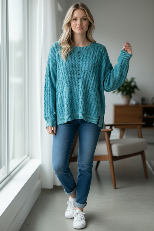 CABLE KNIT MINERAL WASH SWEATER