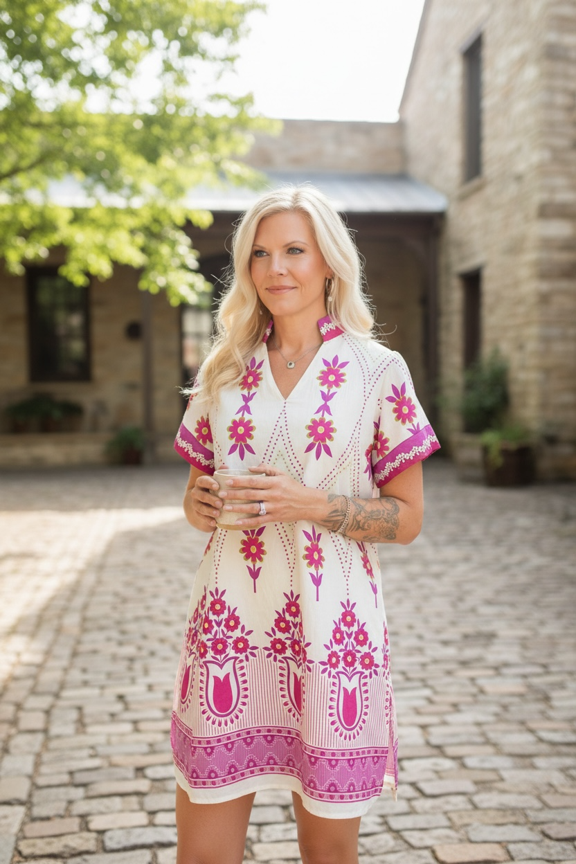 FUCHSIA FLUTTER SLEEVE DRESS