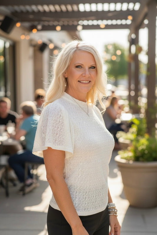Cream Lace Flutter Top