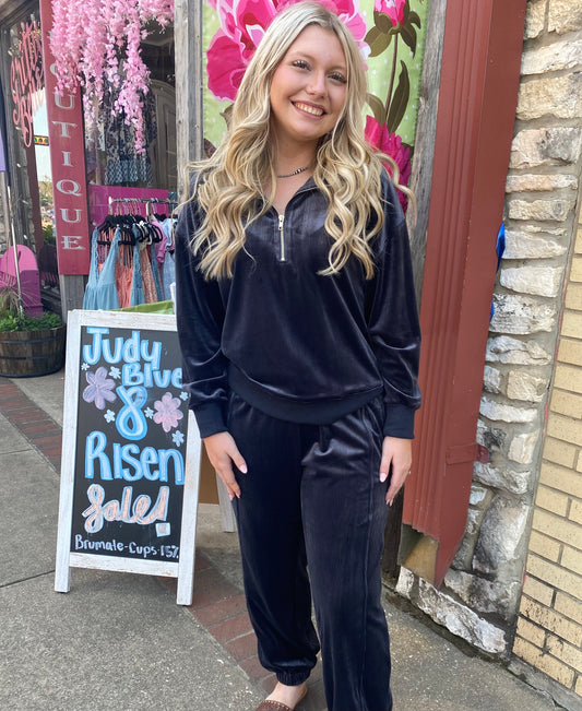 CUDDLE UP CHARCOAL VELVET PANTS