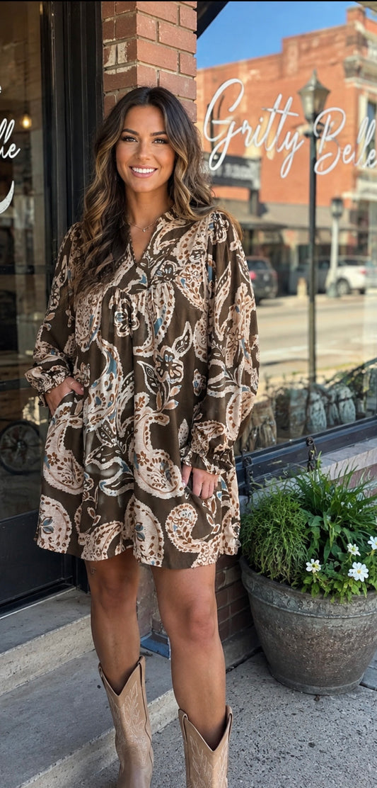 SOUTHERN PAISLEY BROWN DRESS